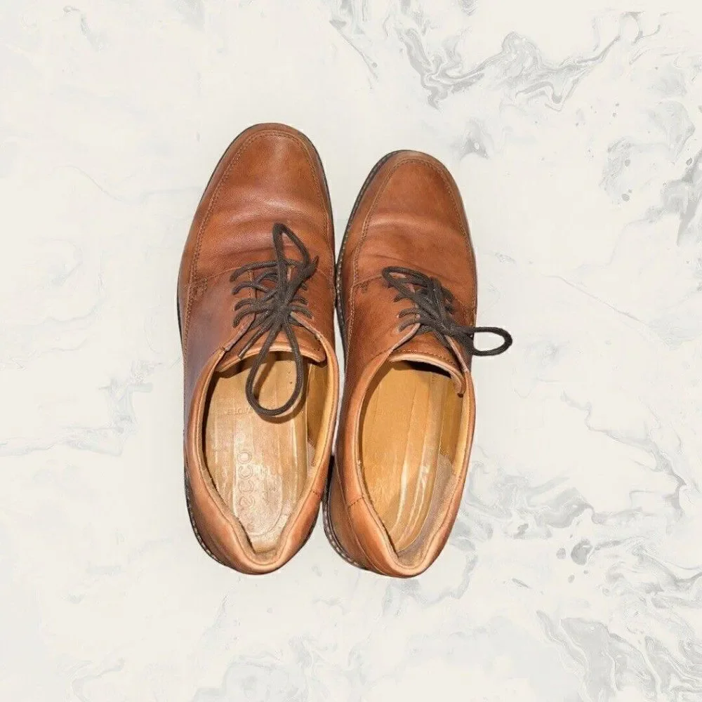 Ecco Holton Apron Toe Lace Up Cognac Brown Oxford Dress Shoe Mens Size 11